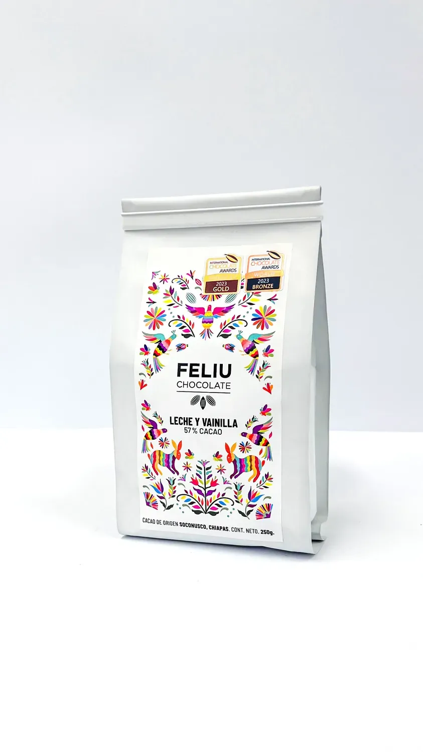 Feliu Chocolate Con Vainilla 57% melkchocolade pastilles 250g vanille