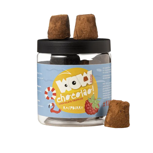 WOW Chocolao Frambozen Truffels 130g Pot framboos