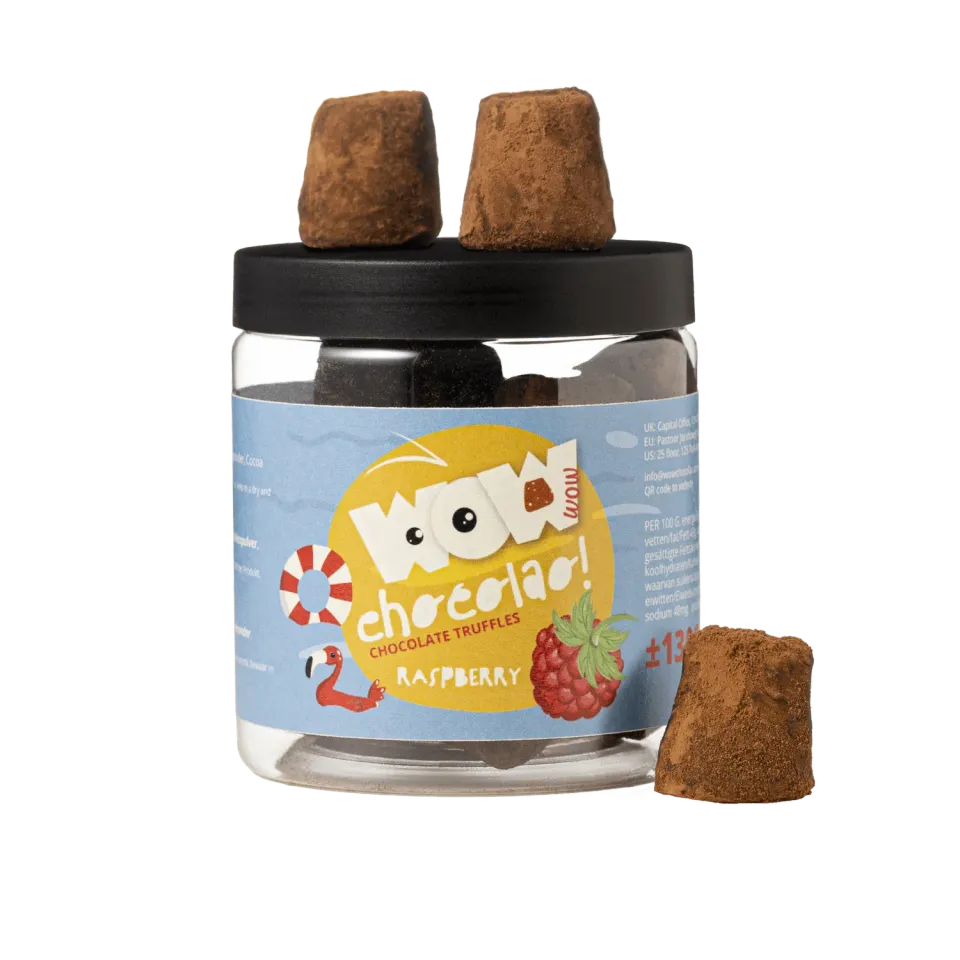 WOW Chocolao Frambozen Truffels 130g Pot framboos