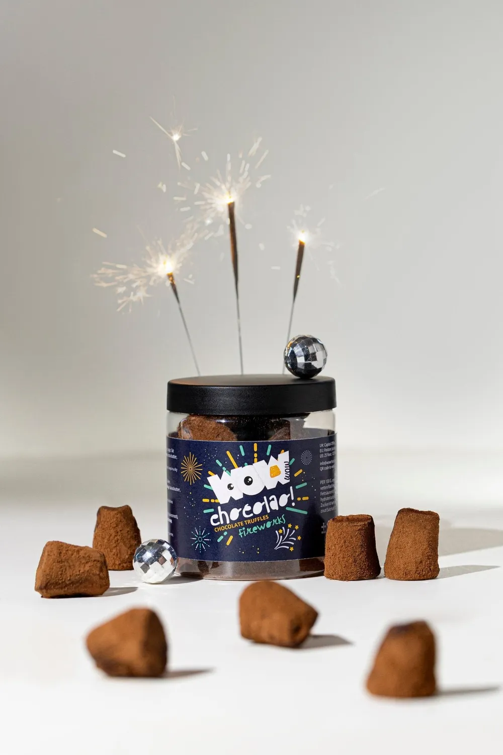 WOW Chocolao Popping Candy truffels pot 130g nieuwjaar