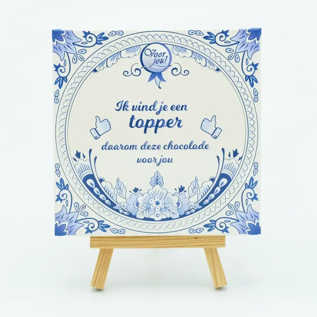 Voor jou Delfts Blauw Tegeltje Topper chocoladecadeau