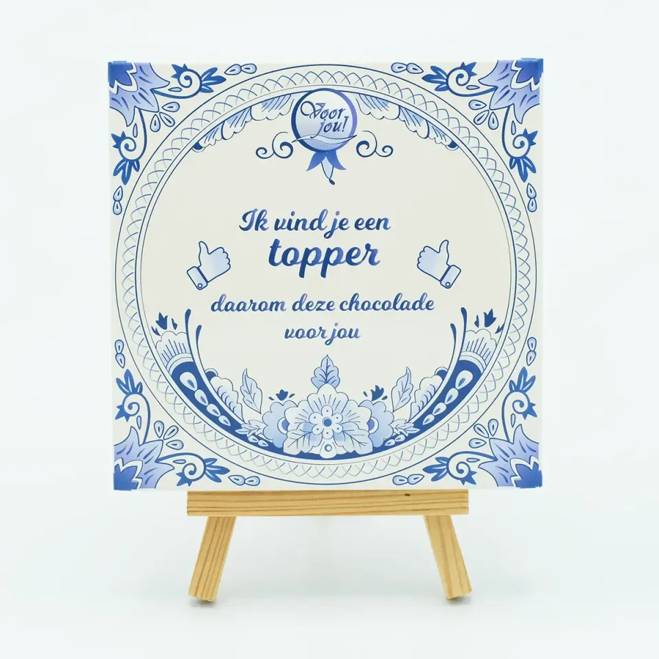 Voor jou Delfts Blauw Tegeltje Topper chocoladecadeau