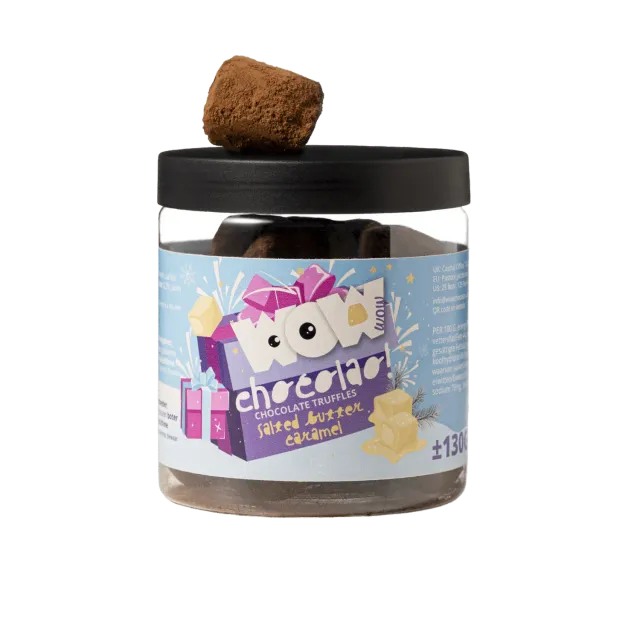 WOW Chocolao Gezouten Karamel kersttruffels 130g pot karamel