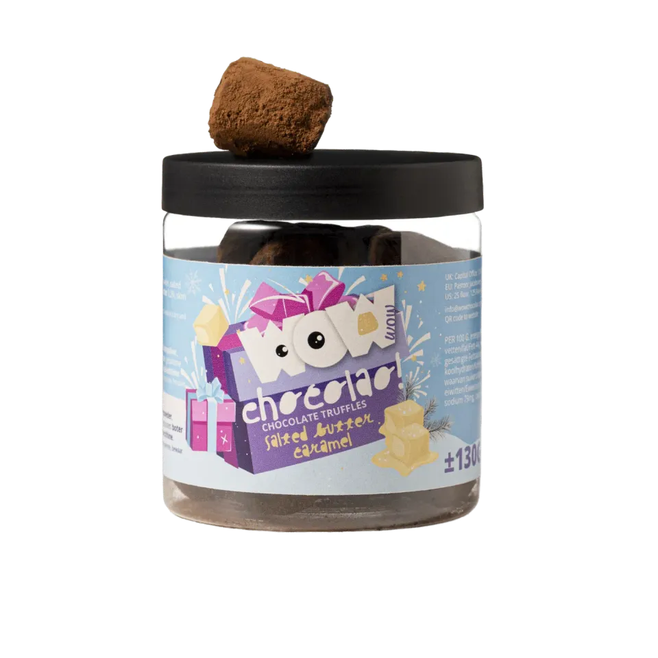WOW Chocolao Gezouten Karamel kersttruffels 130g pot karamel