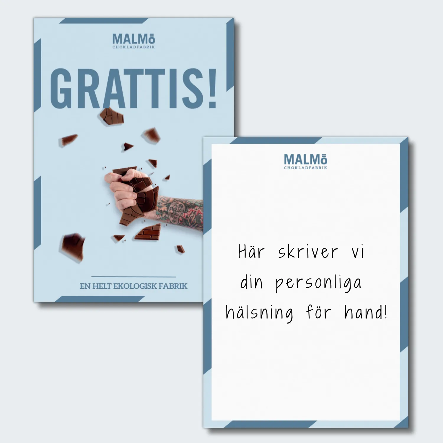 Malmö Chokladfabrik kaart met groet voor chokladbrev