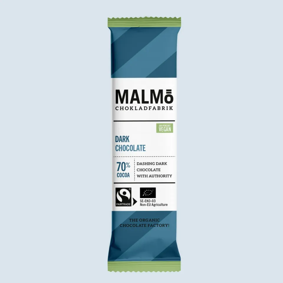 Malmö Chokladfabrik Dark 70% chocoladereep 25g vegan puur