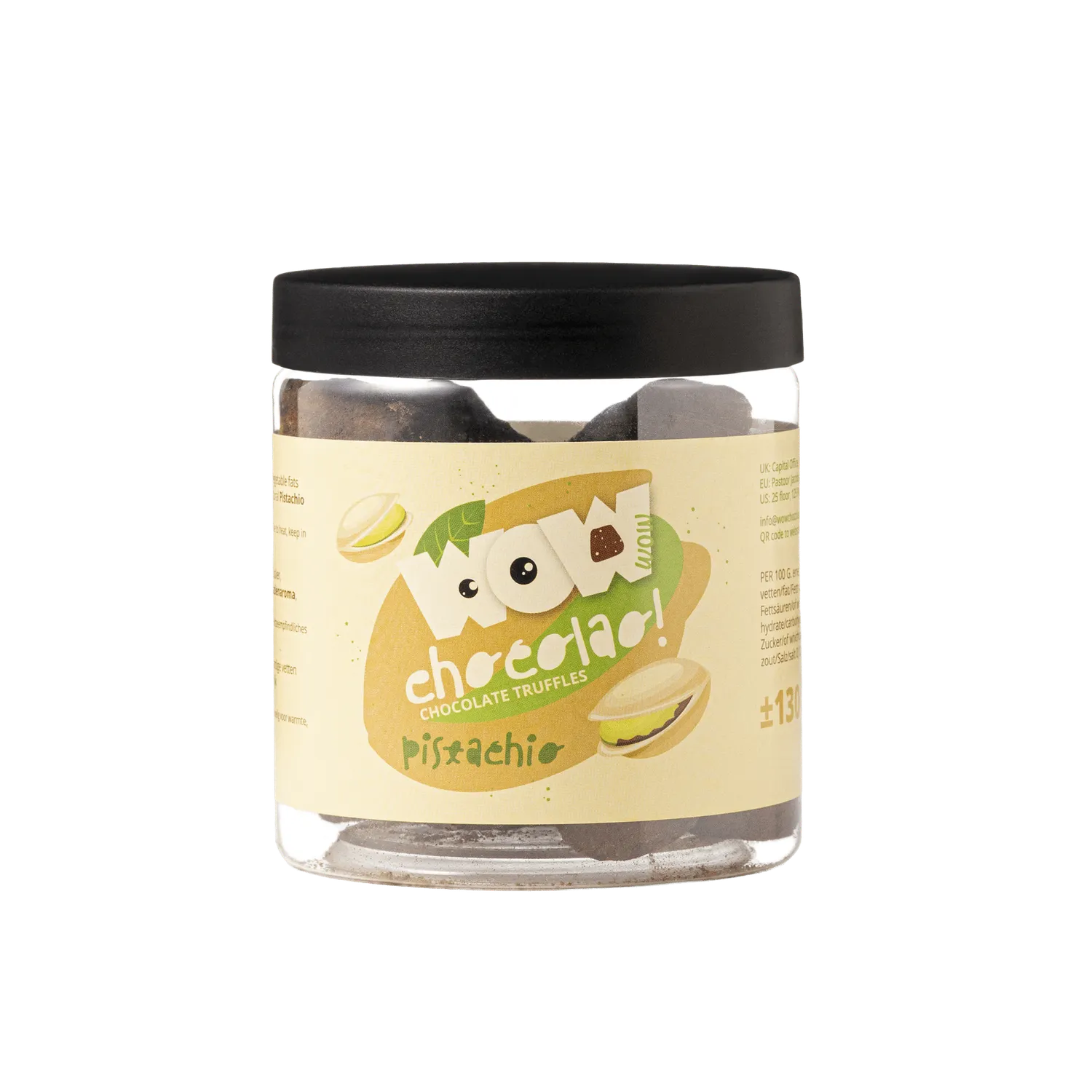 WOW Chocolao Pistache Chocoladetruffels 130g Pot Nootachtig