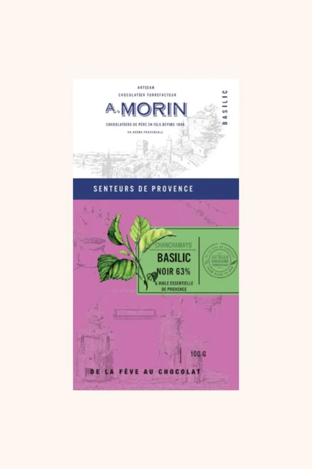 Chocolaterie Morin Basilic 63% chocoladereep 100g puur basilicum