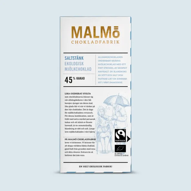 Malmö Chokladfabrik Saltstänk 45% chocoladereep 80 g zeezout