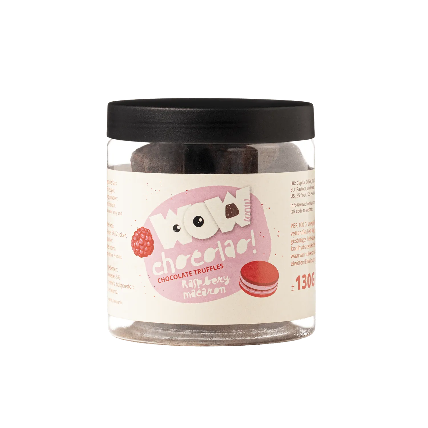 WOW Chocolao Framboos Macaron Truffels 130g Pot Fruitig
