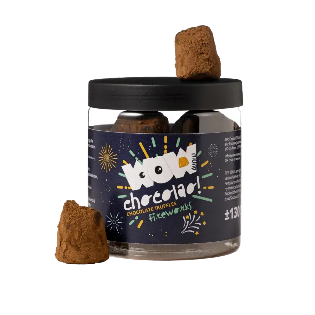 WOW Chocolao Popping Candy truffels pot 130g nieuwjaar