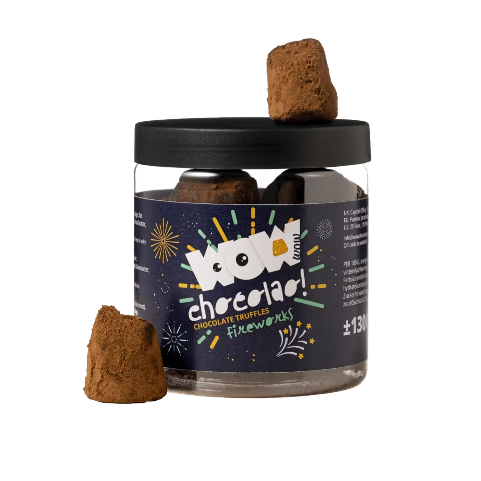 WOW Chocolao Popping Candy truffels pot 130g nieuwjaar