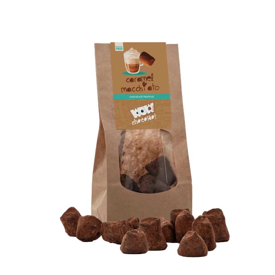 WOW Chocolao Caramel Macchiato Chocoladetruffels Zak 130g koffie