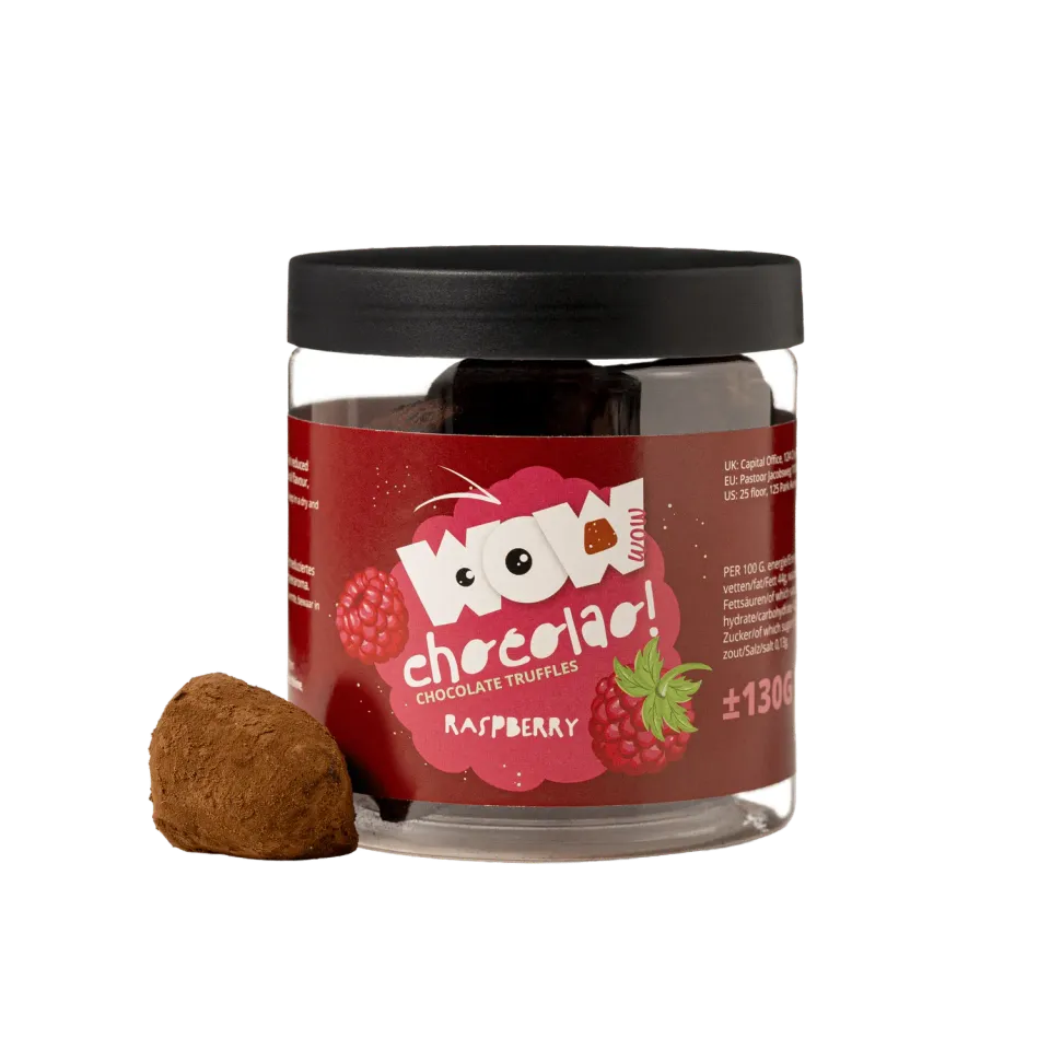 WOW Chocolao Frambozen chocoladetruffels 130g pot framboos