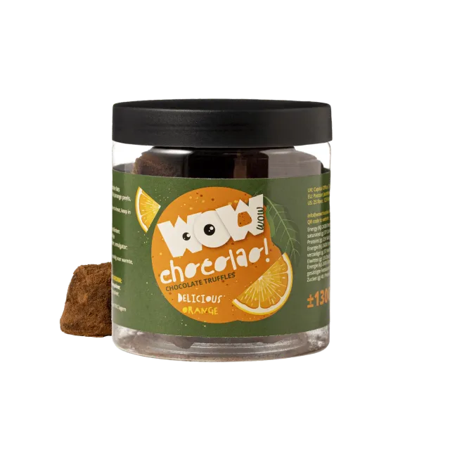 WOW Chocolao Sinaasappelschil truffels pot 130g citrus