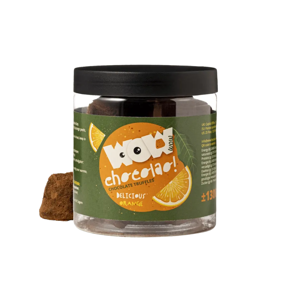 WOW Chocolao Sinaasappelschil truffels pot 130g citrus