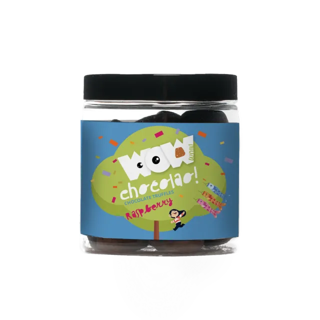 WOW Chocolao Framboos truffels 130g Kinderdag pot fruitig