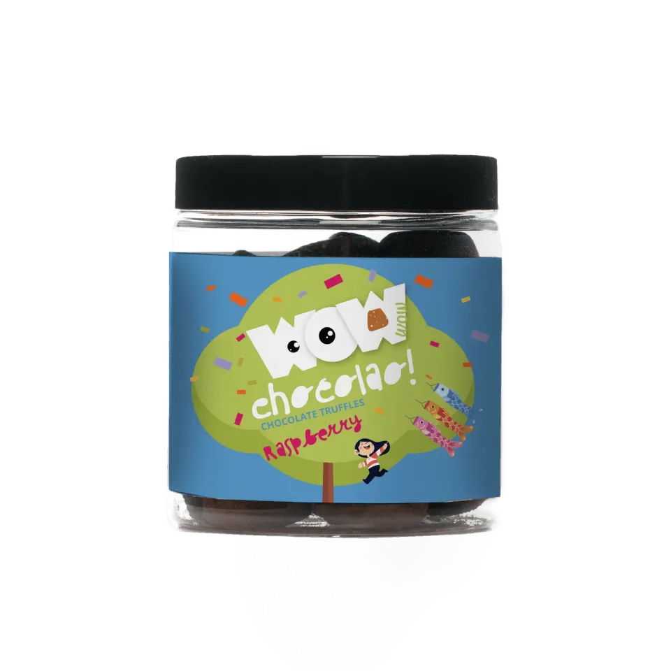 WOW Chocolao Framboos truffels 130g Kinderdag pot fruitig