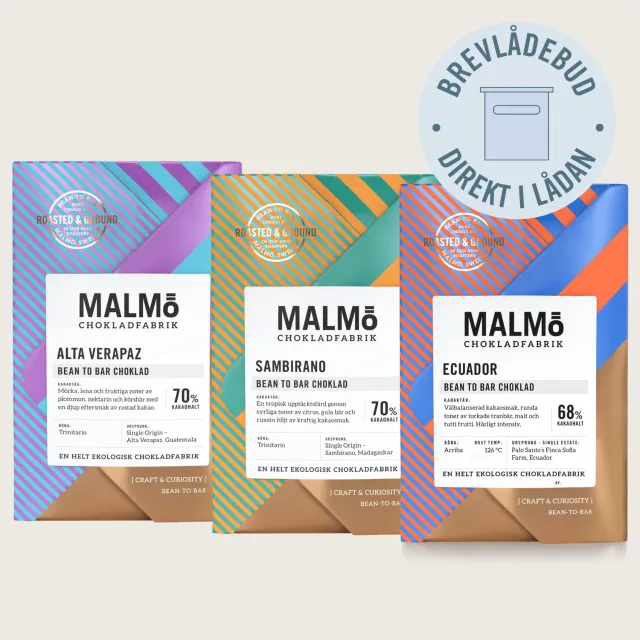 Malmö Chokladfabrik Chokladbrev Craft single origin chocoladebrief puur 58g