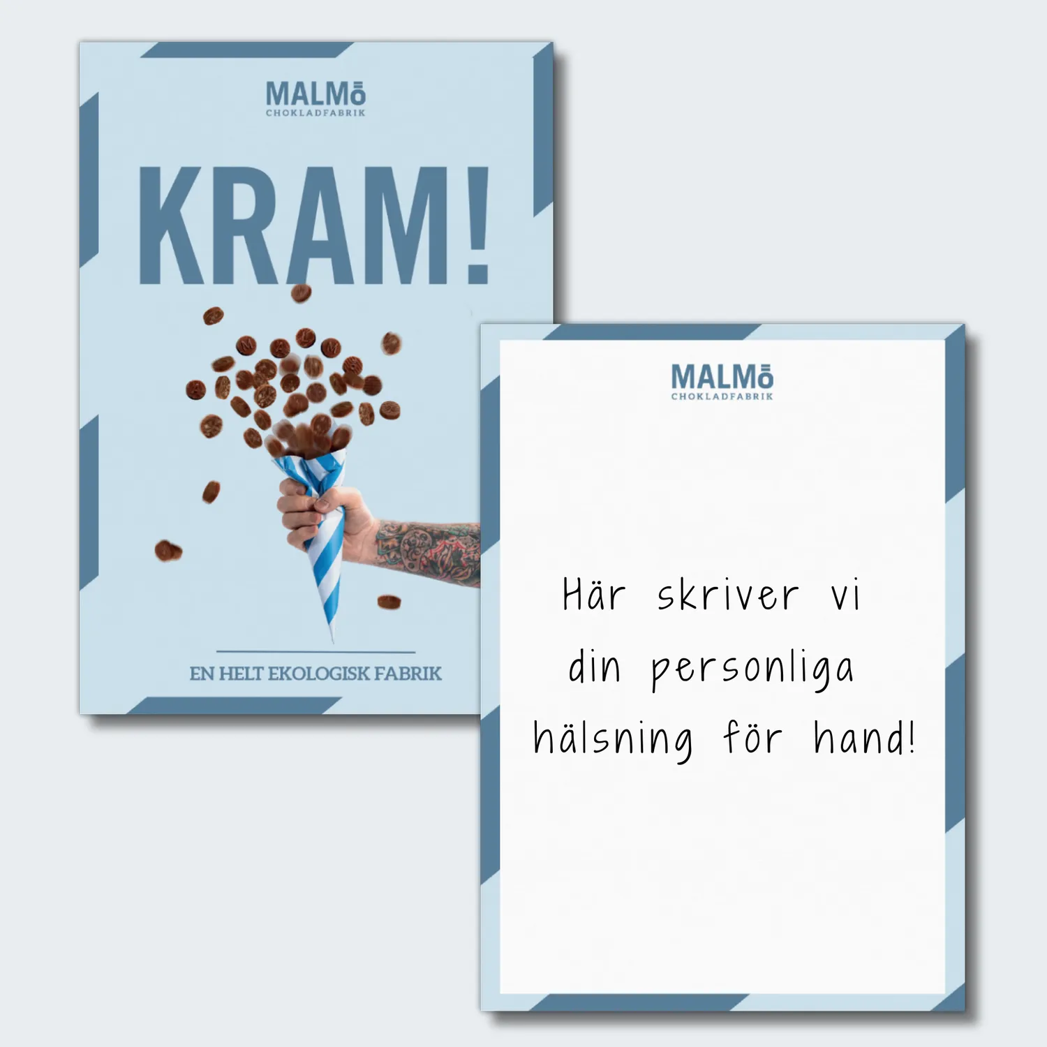 Malmö Chokladfabrik kaart met groet voor chokladbrev