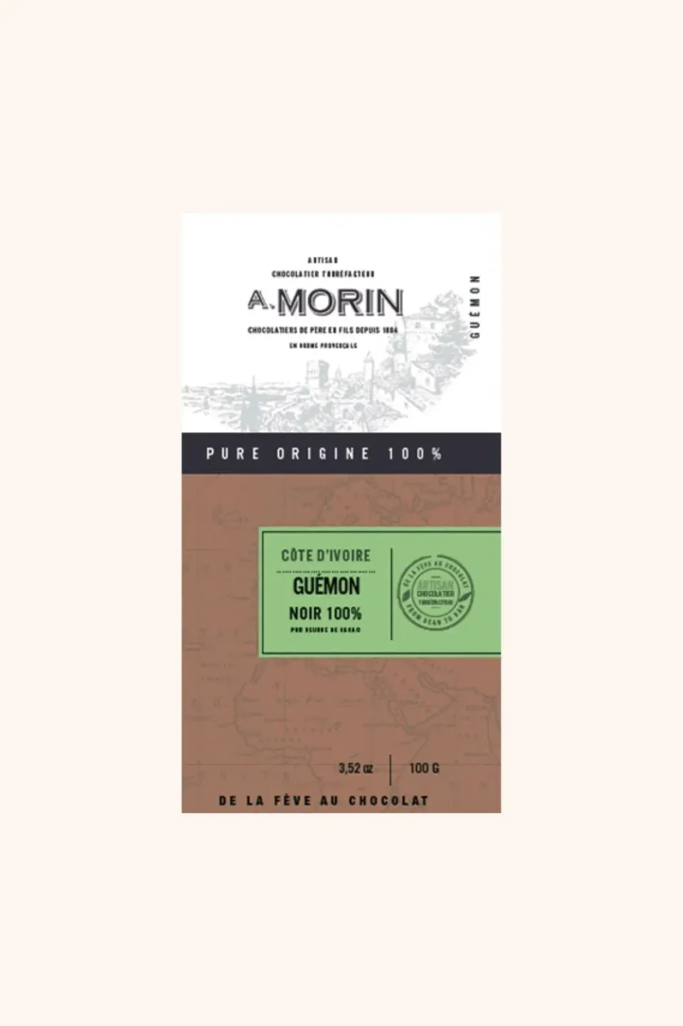 Chocolaterie Morin Ivoorkust Guemon 100% pastareep 100g puur