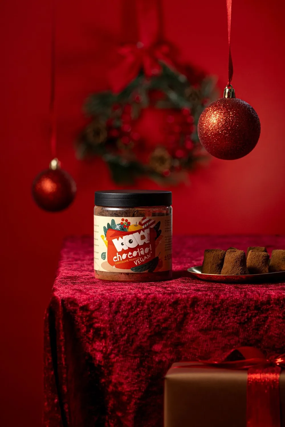 WOW Chocolao Vegan Kerst truffels 130g pot zuivelvrij