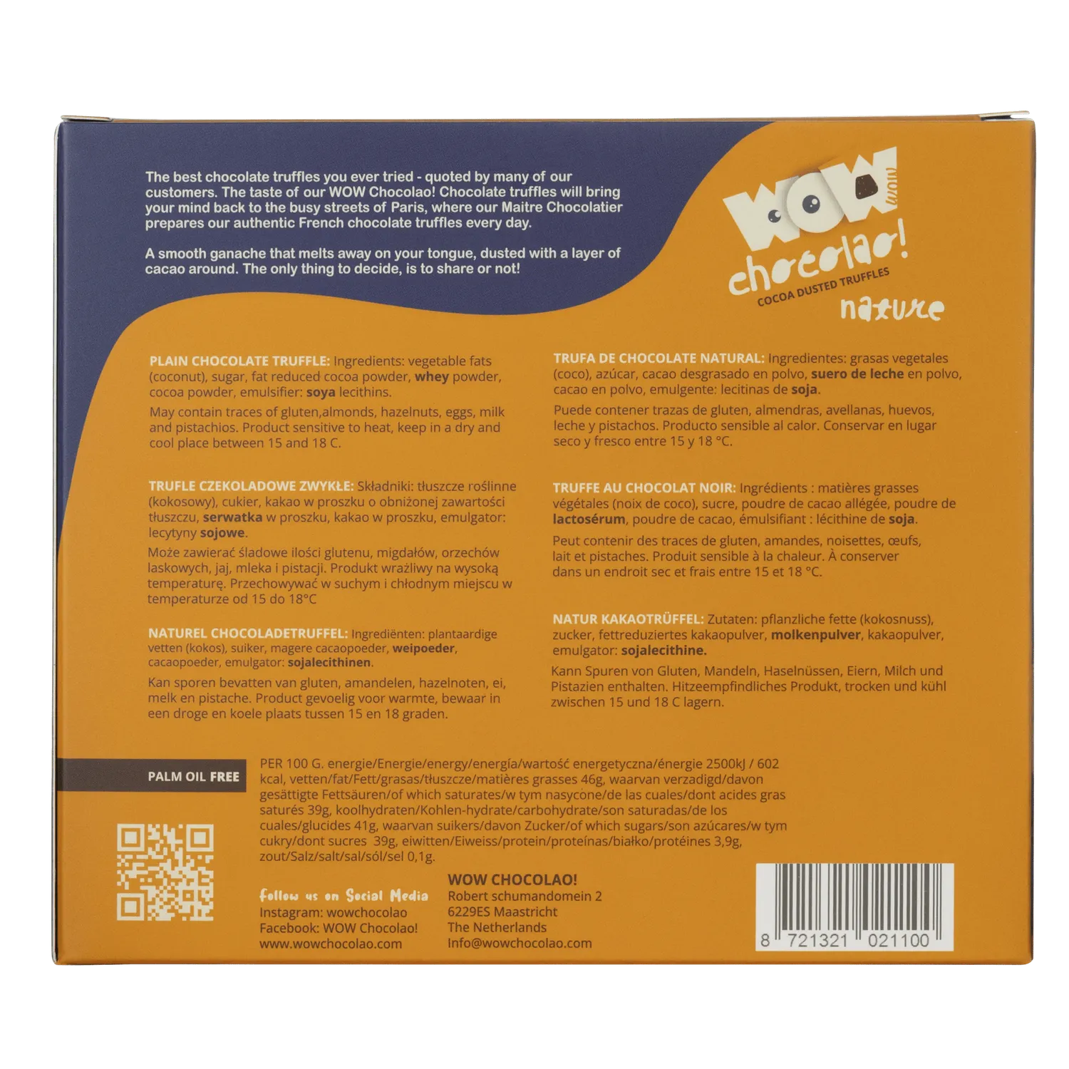 WOW Chocolao Klassiek Chocoladetruffels XL 250g puur