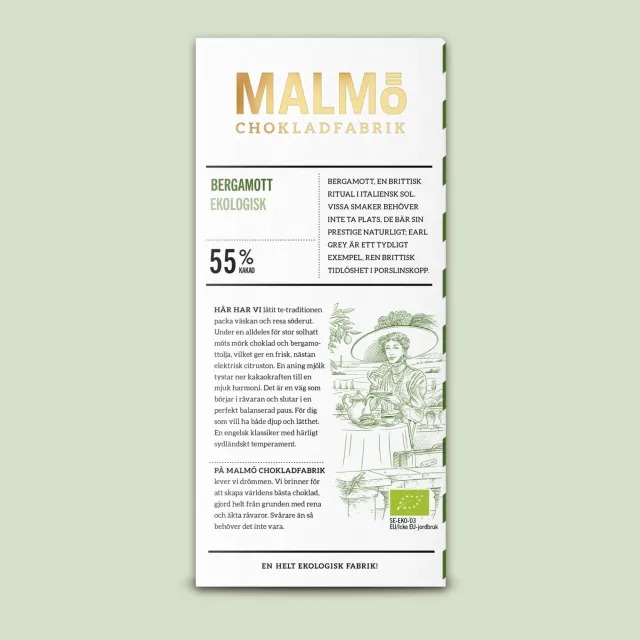 Malmö Chokladfabrik Bergamott 55% chocoladereep 80 g puur