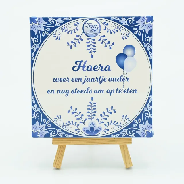 Voor Jou Delfts Blauw Tegeltje Hoera chocolade