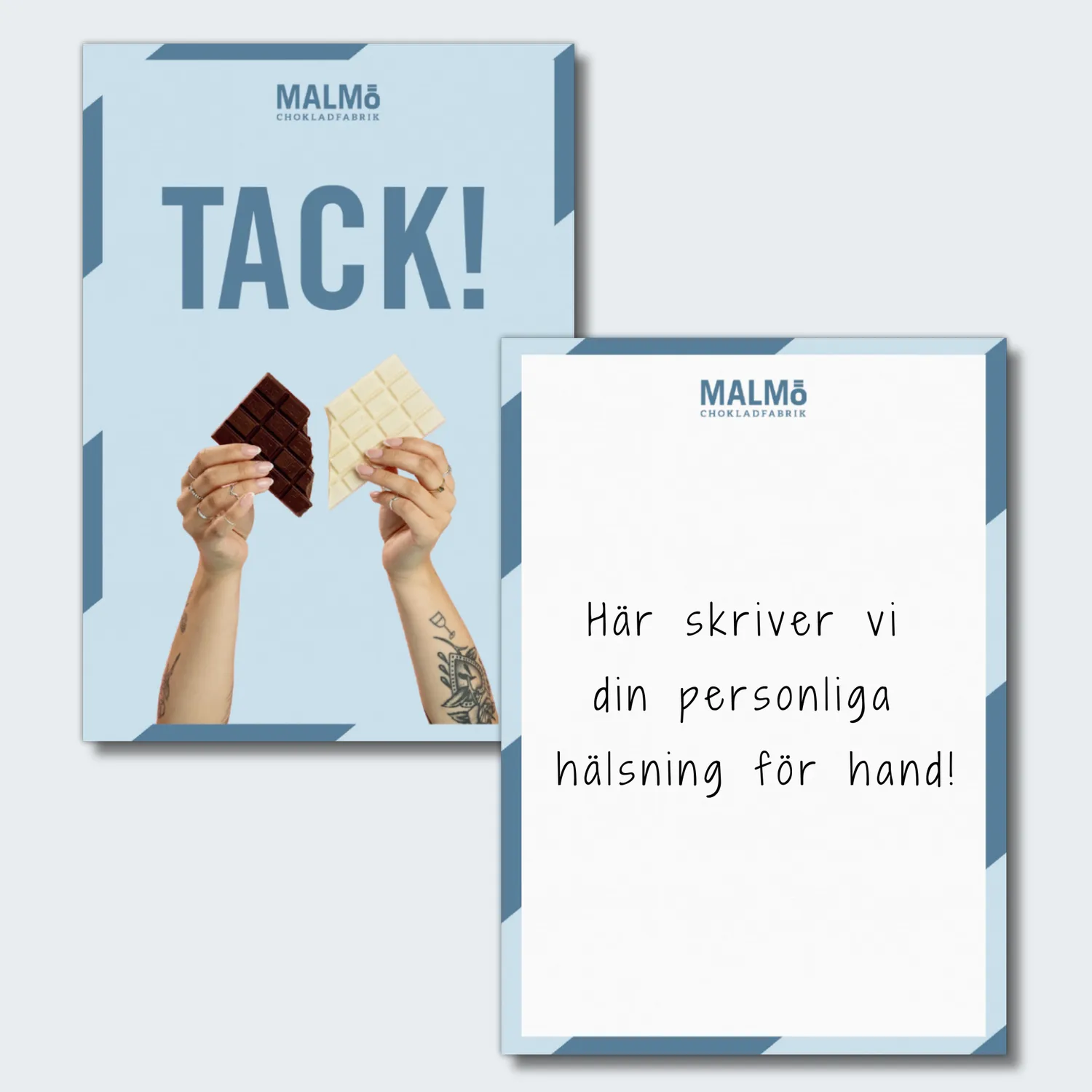 Malmö Chokladfabrik kaart met groet voor chokladbrev