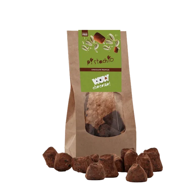 WOW Chocolao Pistache Chocoladetruffels 130g Zak Romig