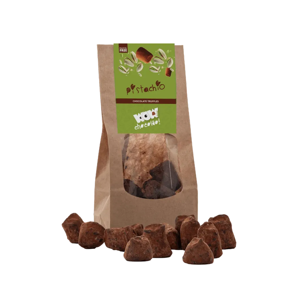 WOW Chocolao Pistache Chocoladetruffels 130g Zak Romig