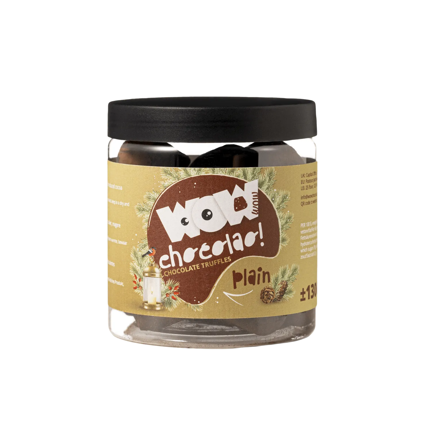 WOW Chocolao Kerst Puur Chocoladetruffels Pot 130g klassiek