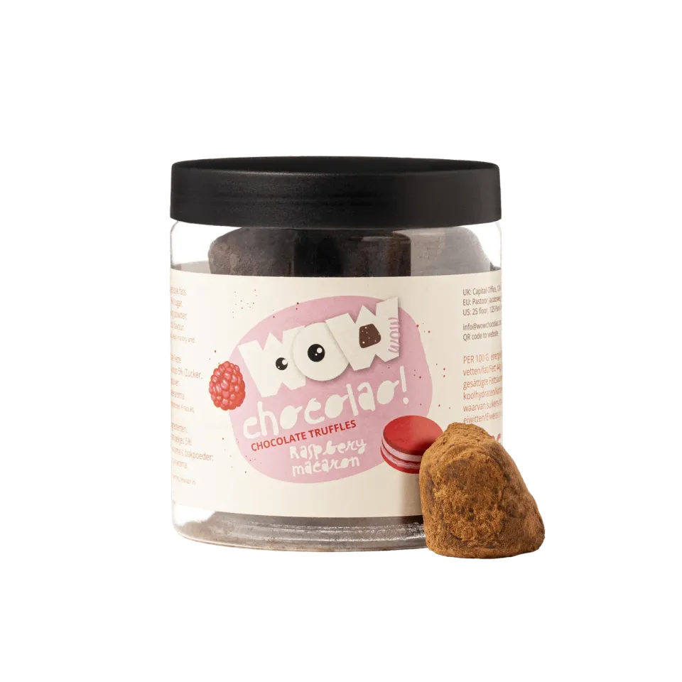 WOW Chocolao Framboos Macaron Truffels 130g Pot Fruitig