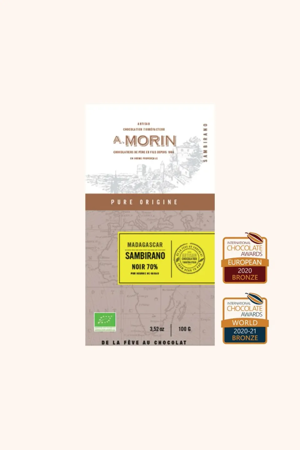 Morin Madagascar Sambirano 70% pure chocoladereep 100g bio fruitig