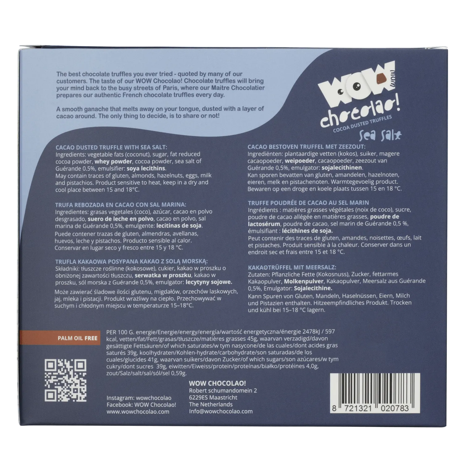 WOW Chocolao Zeezout Chocoladetruffels XL 250g puur