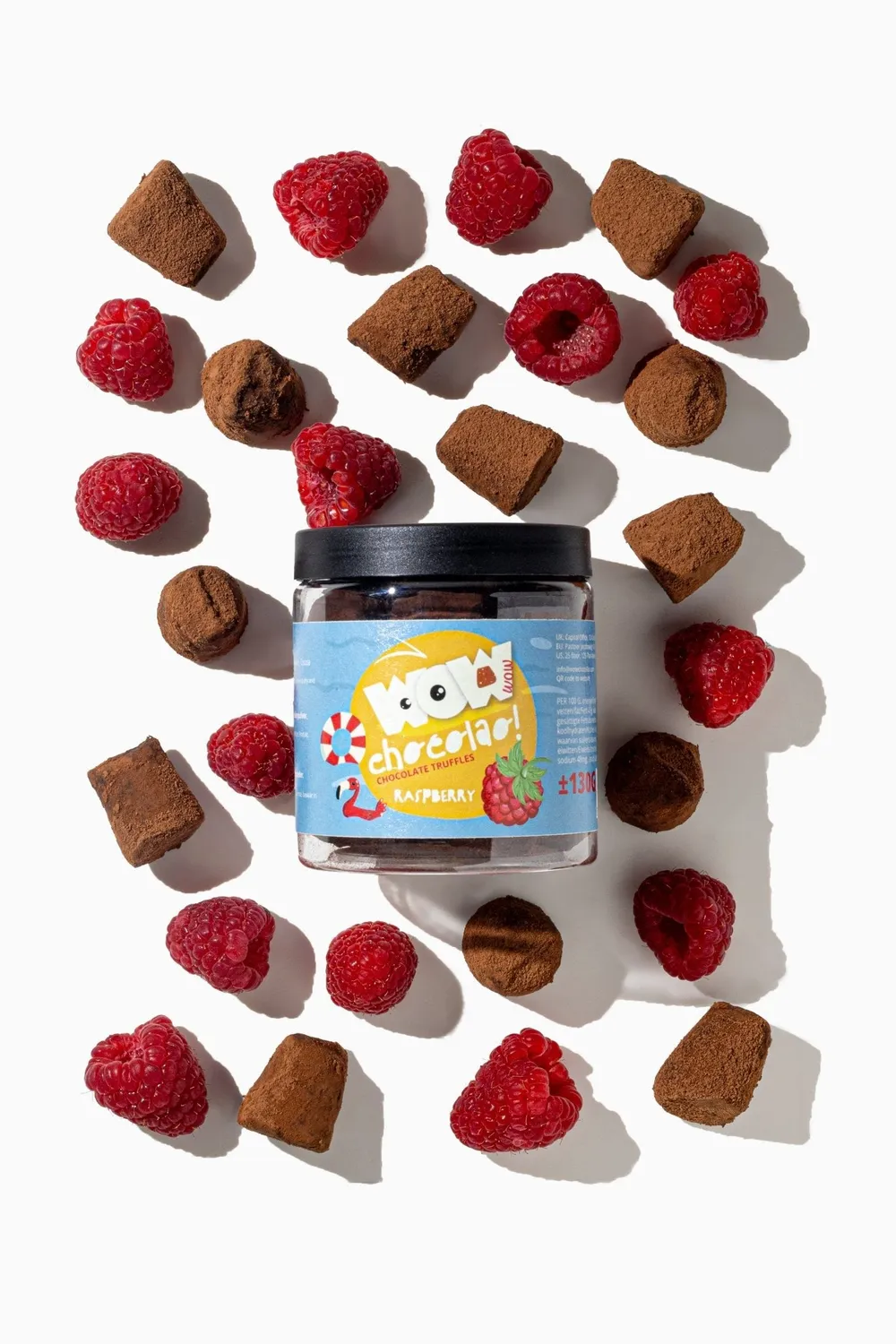 WOW Chocolao Frambozen Truffels 130g Pot framboos