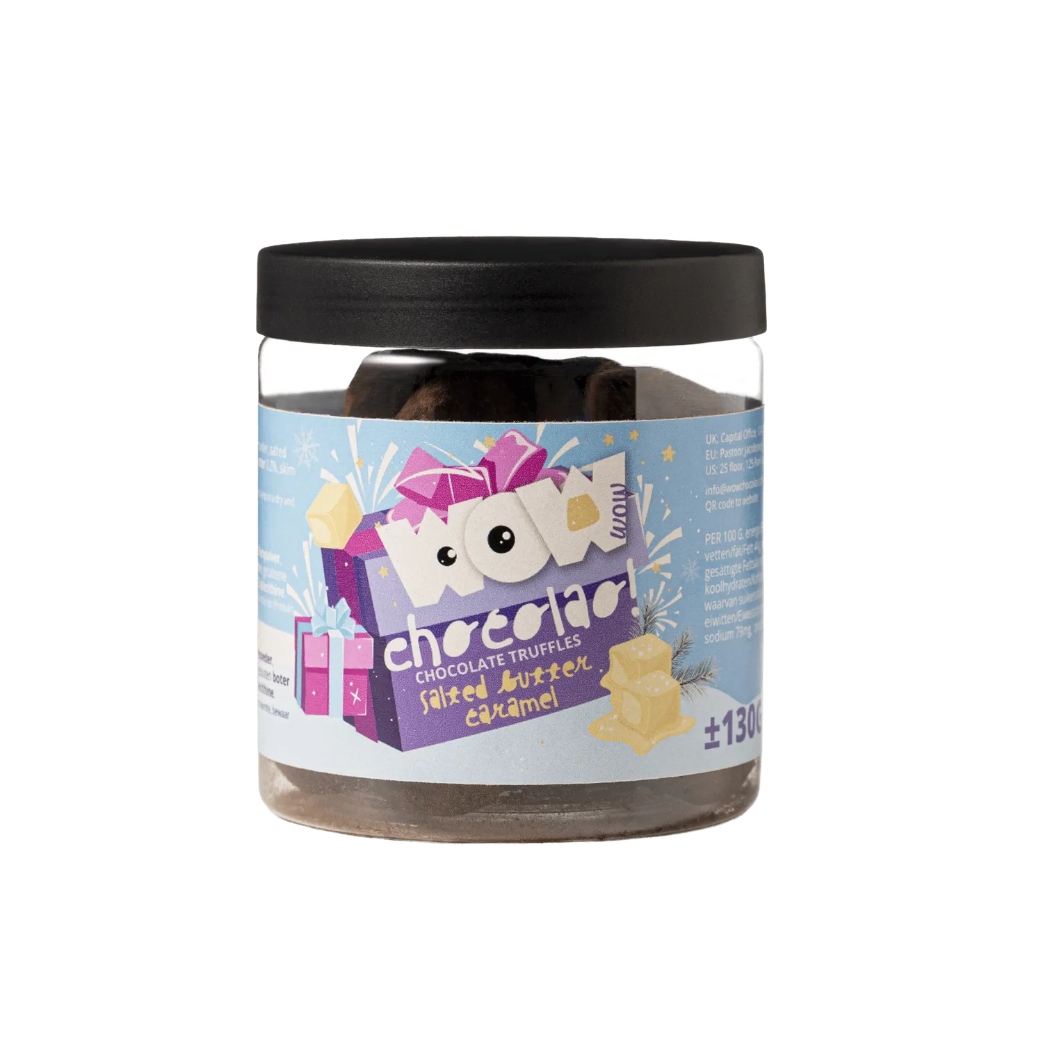 WOW Chocolao Gezouten Karamel kersttruffels 130g pot karamel