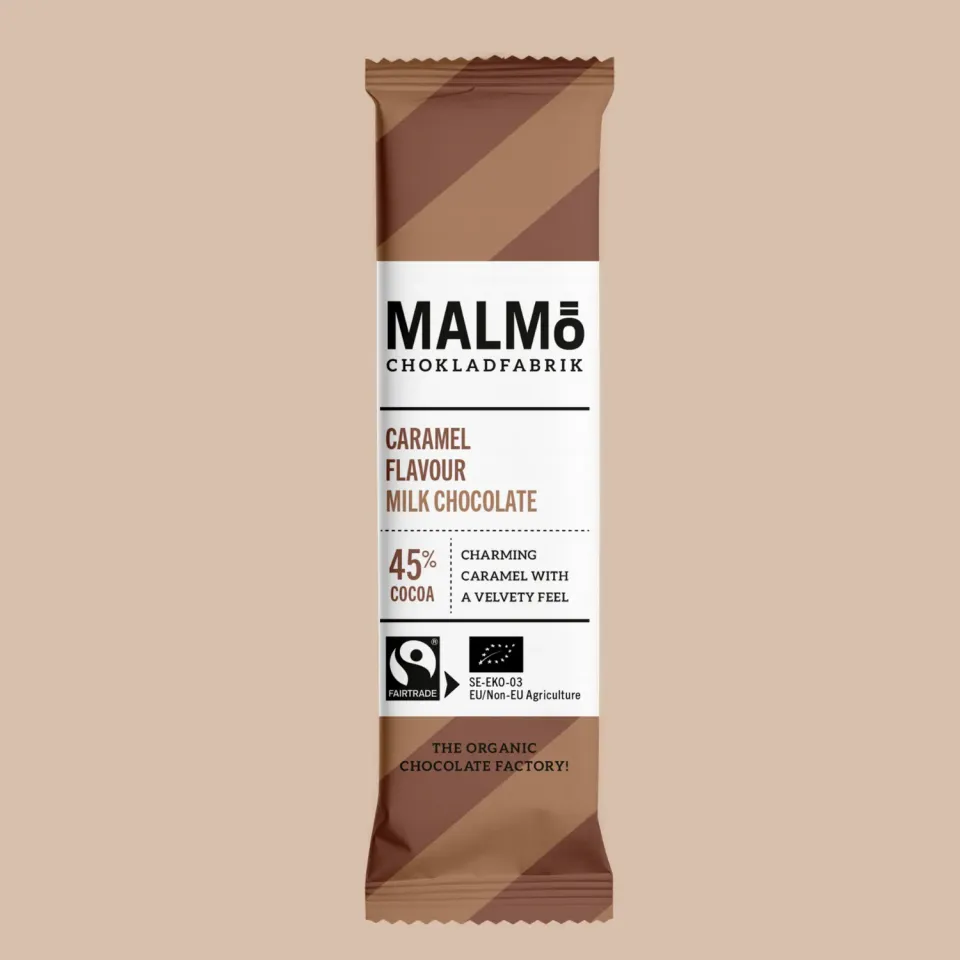 Malmö Chokladfabrik Karamel Melkchocolade 25g Fairtrade