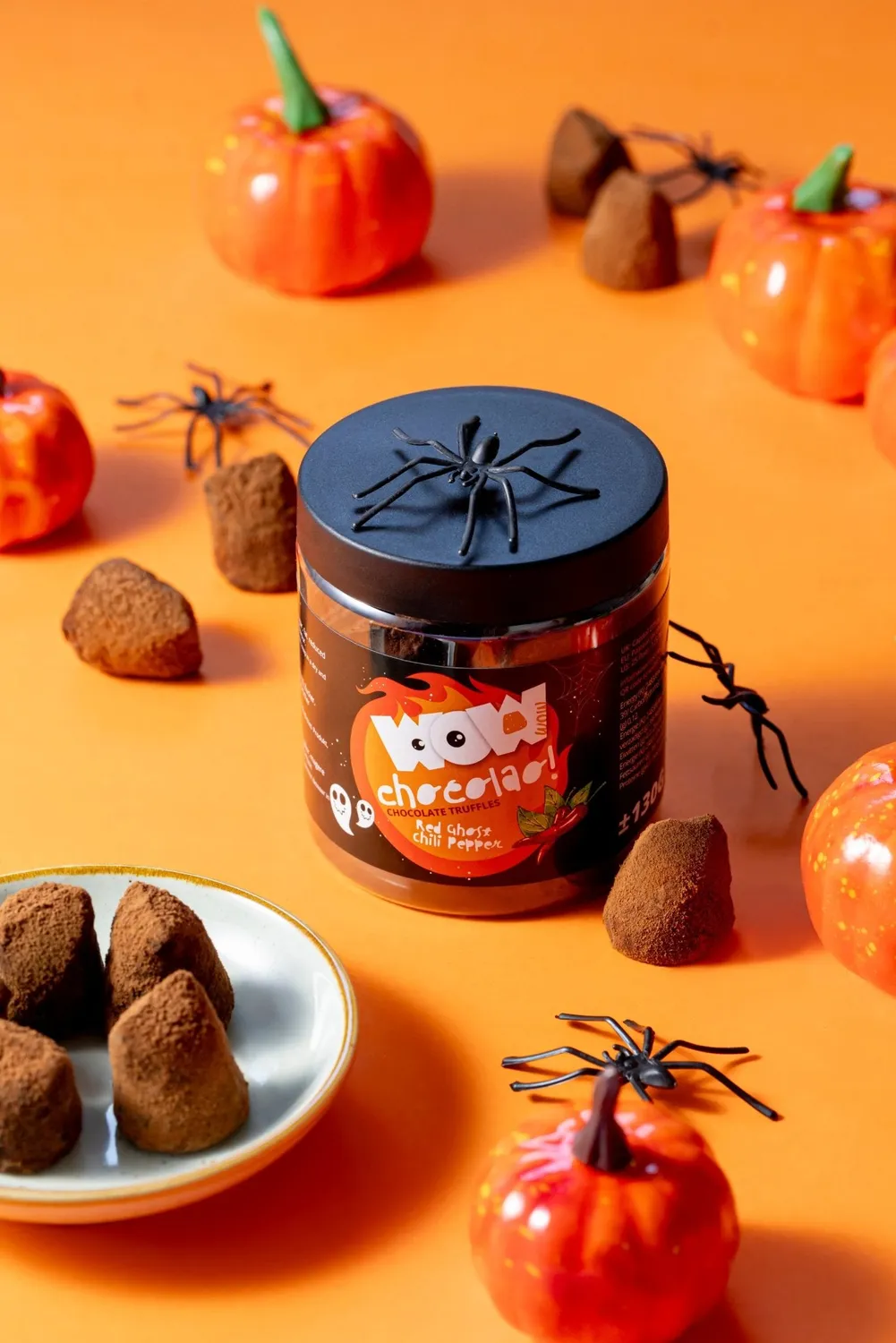 WOW Chocolao Chili truffels pot 130g ghost pittig halloween