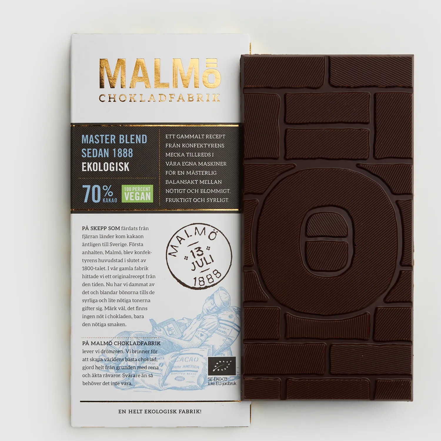 Malmö Chokladfabrik Master Blend 70% pure chocolade 80g vegan