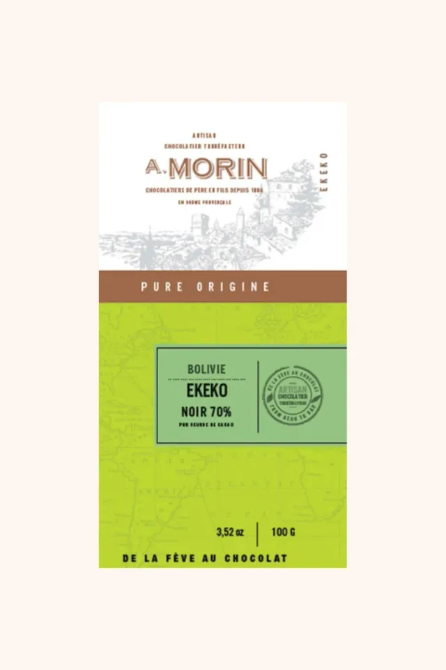 Chocolaterie Morin Bolivie Ekeko 70% chocoladereep 100g karamel