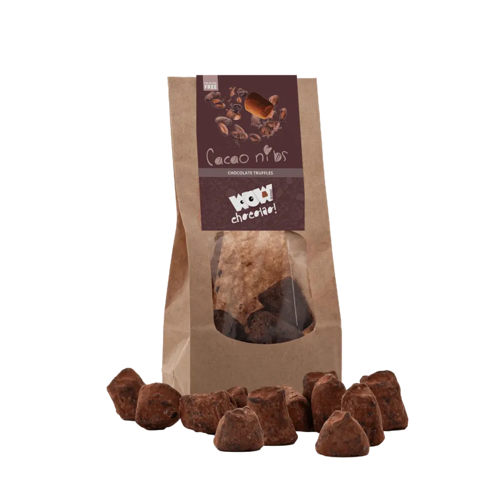 WOW Chocolao Cacao Nibs Truffels Zak 130g Puur