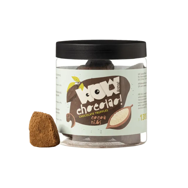 WOW Chocolao Cacaonibs chocoladetruffels cadeaupot 130g crunch