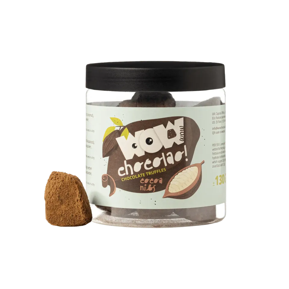 WOW Chocolao Cacaonibs chocoladetruffels cadeaupot 130g crunch