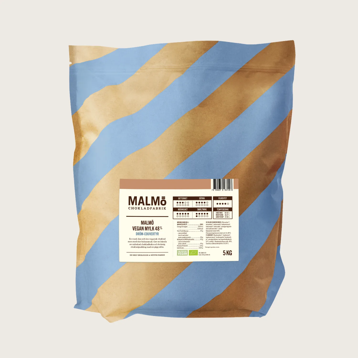 Malmö Chokladfabrik Vegan Mylk 48% couverture 5kg kokos