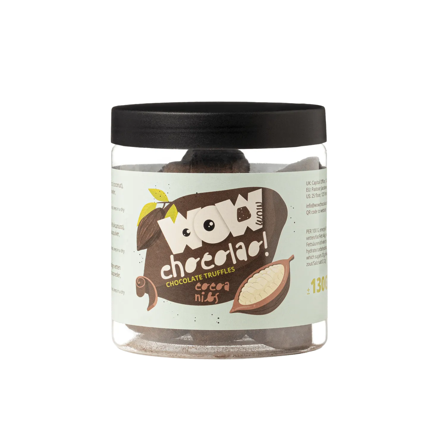 WOW Chocolao Cacaonibs chocoladetruffels cadeaupot 130g crunch
