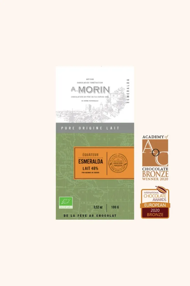 Chocolaterie Morin Equateur Esmeralda 48% reep 100g melk bio