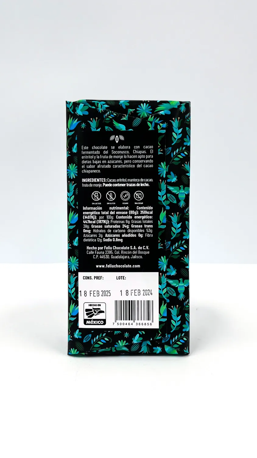 Feliu Chocolate Soconusco 70% pure reep 80g suikervrij zoetstof